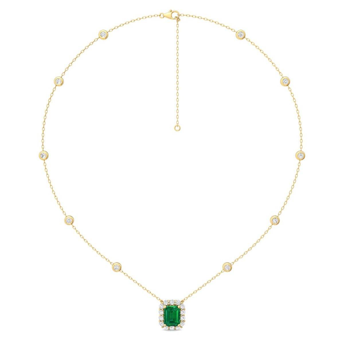 Emerald Station Necklace By The Yard Emerald cut Diamond halo 4 Claw Setting In 18K Yellow Gold - DG & Co. Jewellery