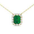 Emerald Station Necklace By The Yard Emerald cut Diamond halo 4 Claw Setting In 18K Yellow Gold - DG & Co. Jewellery