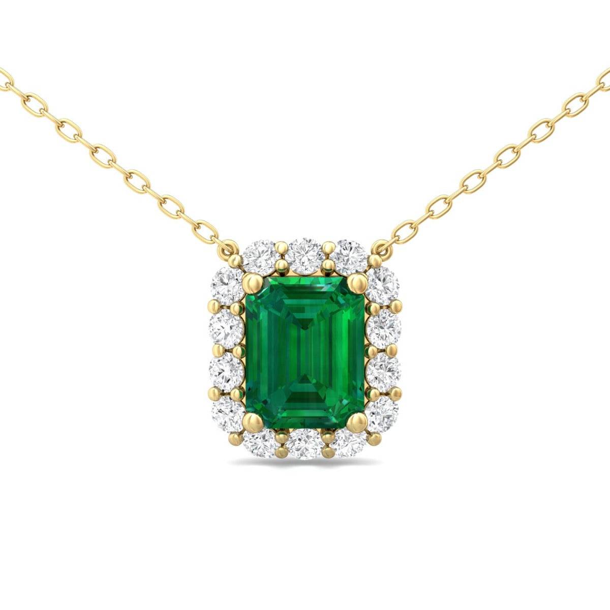 Emerald Station Necklace By The Yard Emerald cut Diamond halo 4 Claw Setting In 18K Yellow Gold - DG & Co. Jewellery