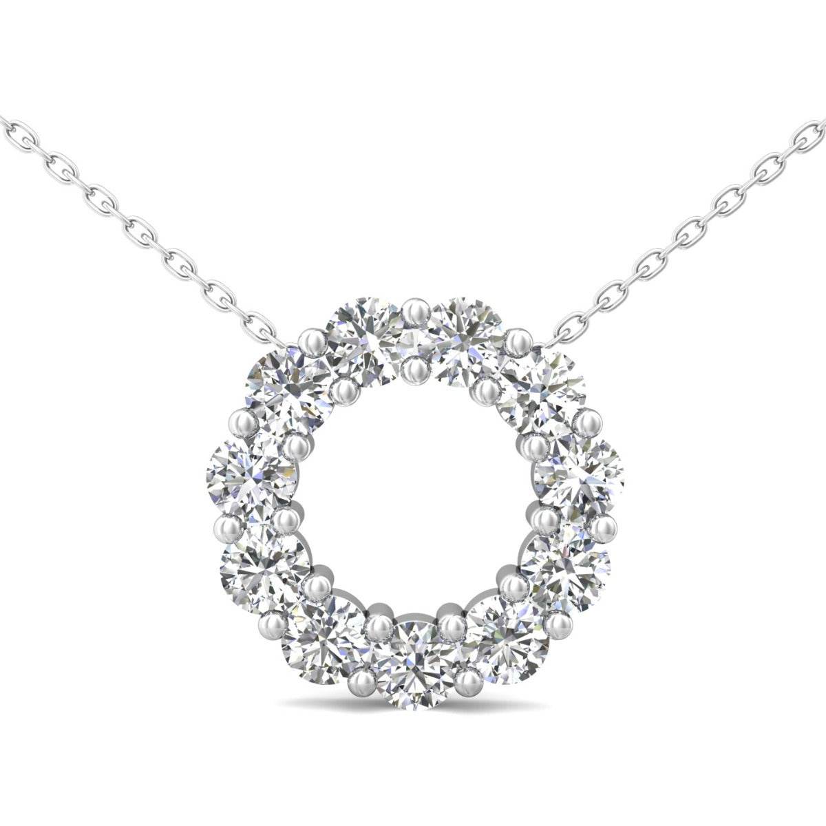 1.00CT Round Cut Lab Grown Diamond Circle Pendant Share Prong Setting In 18K White Gold - DG & Co. Jewellery