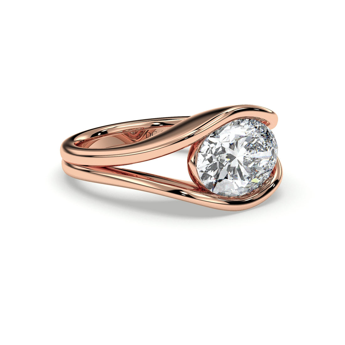 Reba Oval Cut Bezel Set Solitaire Diamond Engagement Ring - 18K Rose
