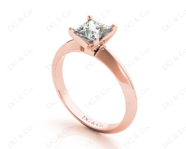 Princess Cut Solitaire Diamond Engagement Ring with Claw set centre stone with Knife-Edge Shoulders - 18K Rose - DG & Co. Jewellery
