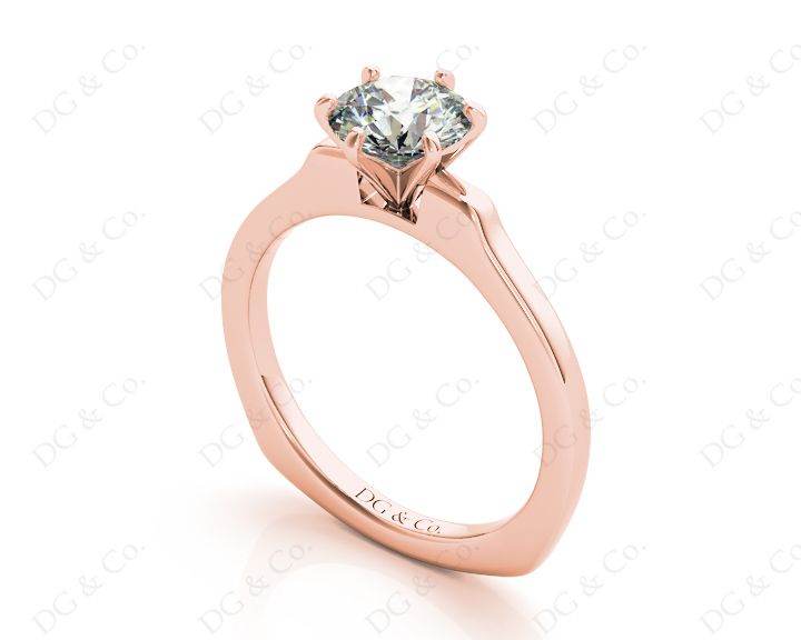 Round Cut Classic Six Claws Diamond Solitaire Ring with Square Edge Shoulders - 18K Rose - DG & Co. Jewellery