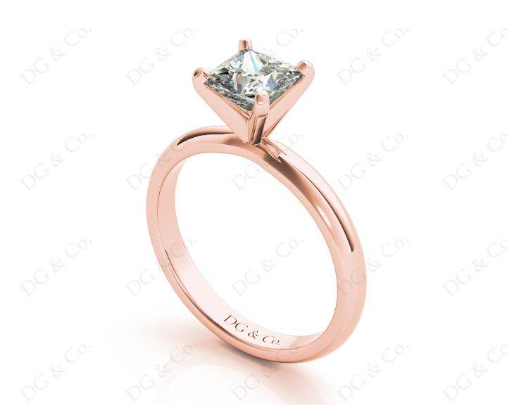 Princess Cut Classic Four Claw Diamond Solitaire Ring with Half Round Edge Shoulders - 18K Rose - DG & Co. Jewellery