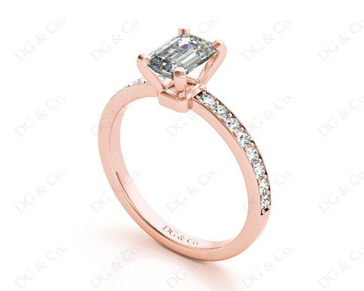 Emerald Cut Diamond Engagement Ring with Four Prong set centre stone - 18K Rose - DG & Co. Jewellery