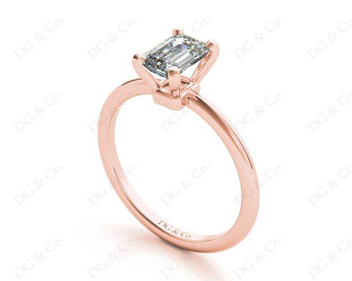Emerald Cut Classic Four Claws Diamond Solitaire Ring - 18K Rose - DG & Co. Jewellery