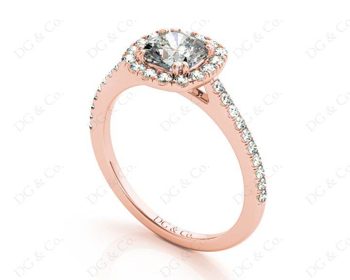Cushion Cut Halo Diamond Engagement Ring with Claw Set Centre Stone - 18K Rose - DG & Co. Jewellery