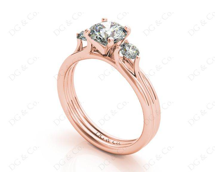 Round Cut Classic Trilogy Diamond Triple Setting Band - 18K Rose - DG & Co. Jewellery