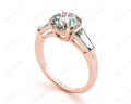 Round Cut Classic Three Stones Ring with Tapered Baguettes Diamond - 18K Rose - DG & Co. Jewellery