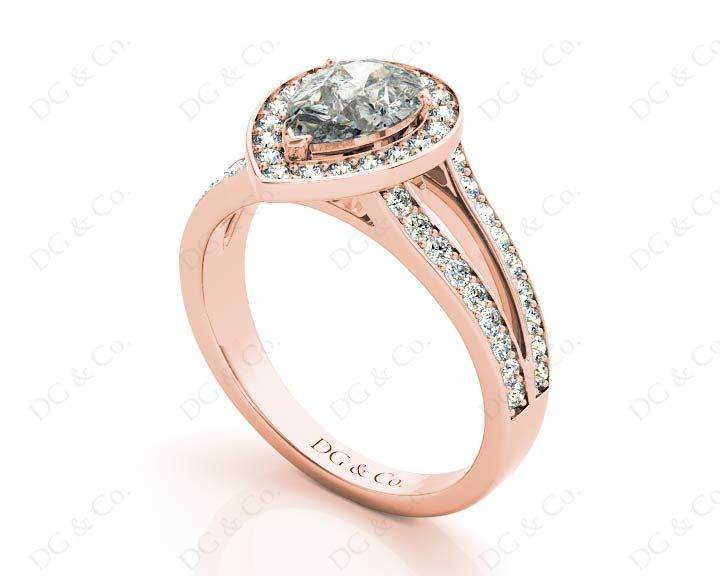 Pear Shape Halo Diamond ring with claw set centre stone - 18K Rose - DG & Co. Jewellery
