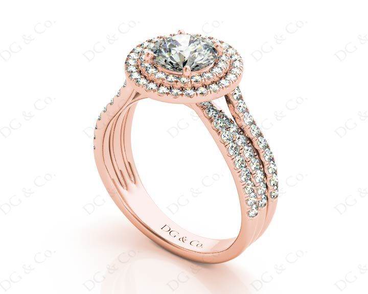 Round Cut Double Halo Diamond Engagement ring with claw set centre stone - 18K Rose - DG & Co. Jewellery