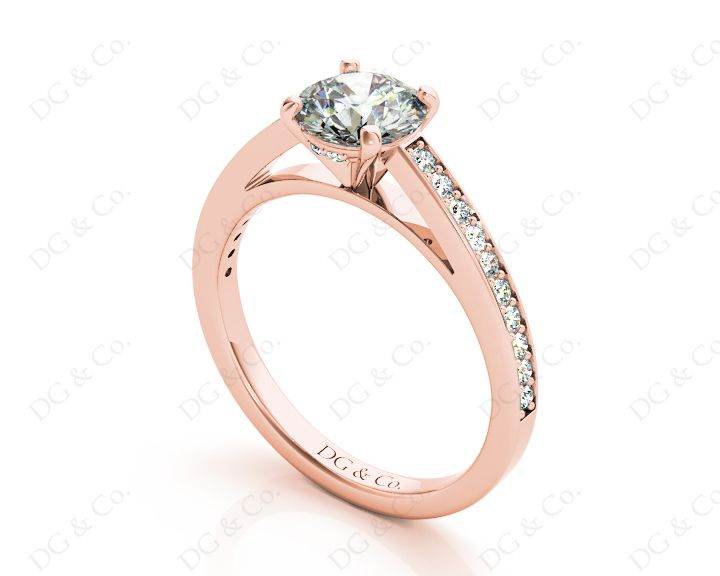 Round Cut Claw Set Diamond Ring with Share Prongs Set Side Stones - 18K Rose - DG & Co. Jewellery