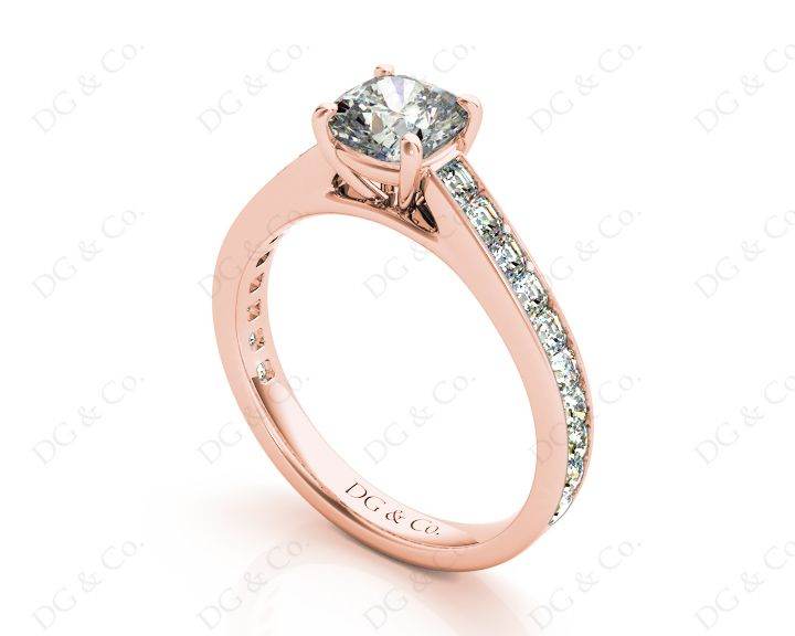Cushion Cut Four Claws Set Diamond Ring with Channel Set Side Stones - 18K Rose - DG & Co. Jewellery