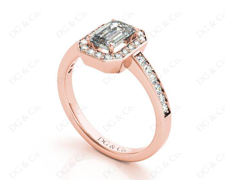 Emerald Cut Halo Diamond Engagement Ring with Claw Set Centre Stone - 18K Rose - DG & Co. Jewellery