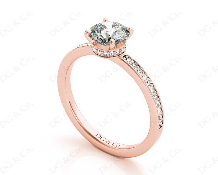 Round Cut Four Claw Set Diamond Ring with Round Share Prong Set Side Stones in 18K Rose - DG & Co. Jewellery