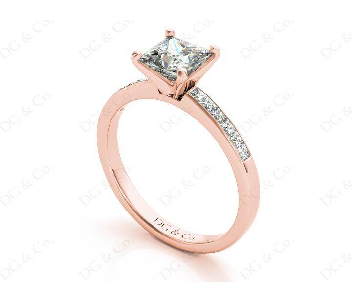 Princess Cut Diamond Engagement ring with four claws centre stone - 18K Rose - DG & Co. Jewellery