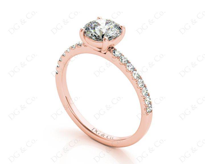 Round Cut Four Claws Diamond Ring with channel Set Side Stones - 18K Rose - DG & Co. Jewellery