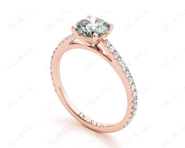 Engagement Ring Round Cut Claw Set Diamond Ring with pave set side stone in 18K Rose - DG & Co. Jewellery