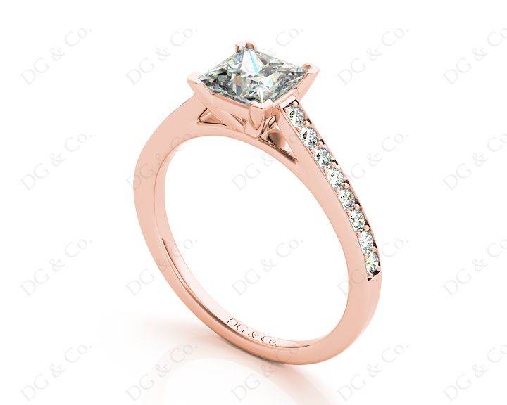 Princess Cut Diamond Engagement Ring with Claw set centre stone - 18K Rose - DG & Co. Jewellery
