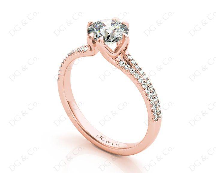 Round Cut Six Prongs Diamond Ring with Pave Set Split Band - 18K Rose - DG & Co. Jewellery