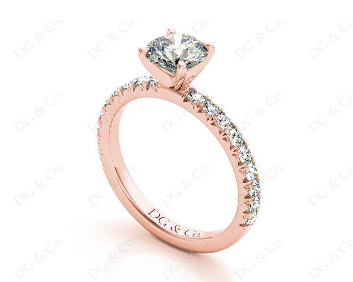 Round cut claw set diamond ring with pave set side stone - 18K Rose - DG & Co. Jewellery