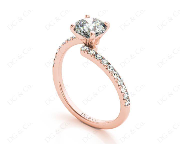 Round cut diamond cross over ring claw set diamond with pave set side stone - 18K Rose - DG & Co. Jewellery