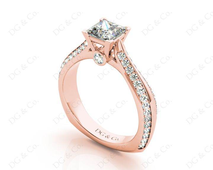Princess Cut Diamond Engagement Ring with Claw set centre stone in 18K Rose - DG & Co. Jewellery