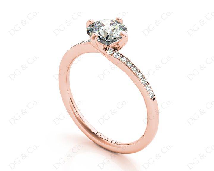 Round Cut Four Claws Prong set Twist Diamond Ring - 18K Rose - DG & Co. Jewellery