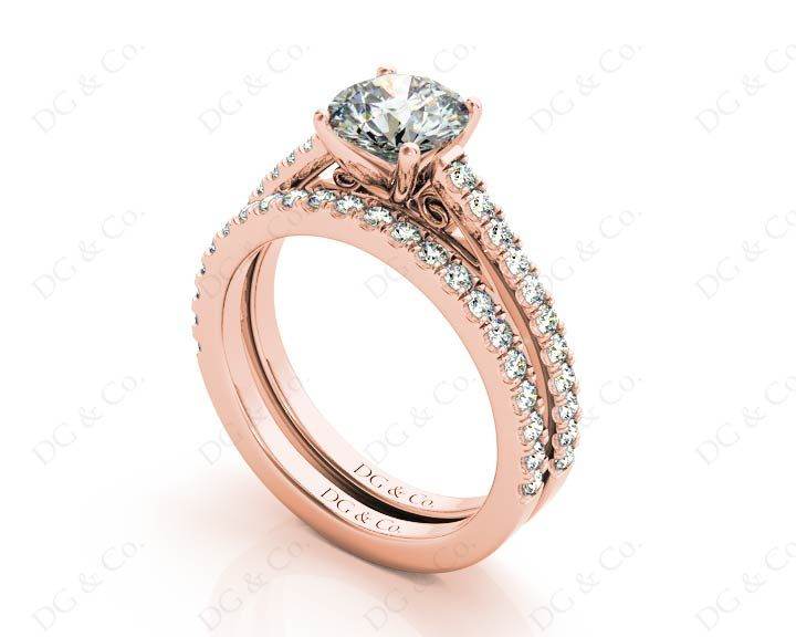 Round cut diamond wedding set rings with four claws setting - 18K Rose - DG & Co. Jewellery