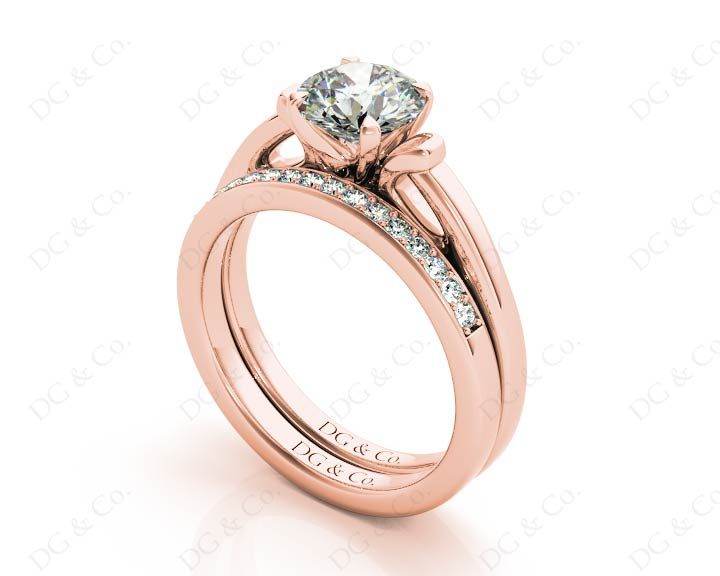 Round cut diamond wedding set rings with channel set shoulders - 18K Rose - DG & Co. Jewellery