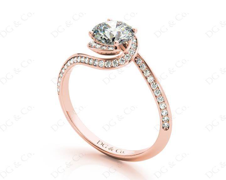 Round Cut Twist band claw set diamond with grain set side stone in 18K Rose - DG & Co. Jewellery