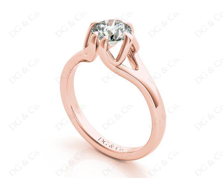 Round Cut Diamond Solitaire Engagement Ring in Split Interwoven Six Prongs Setting - 18K Rose - DG & Co. Jewellery