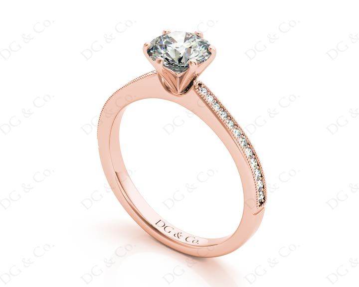 Round Cut Six Claw Set Diamond Ring with Round cut Diamonds in 18K Rose - DG & Co. Jewellery