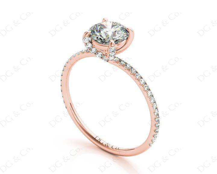 Round Cut Cross Over ring claw set diamond with pave set side stone - 18K Rose - DG & Co. Jewellery