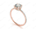 Round Cut Four Claw Set Diamond Ring with Scallop Set Round Cut Diamonds Pave Setting with two Side Halos and on the Band - 18K Rose - DG & Co. Jewellery