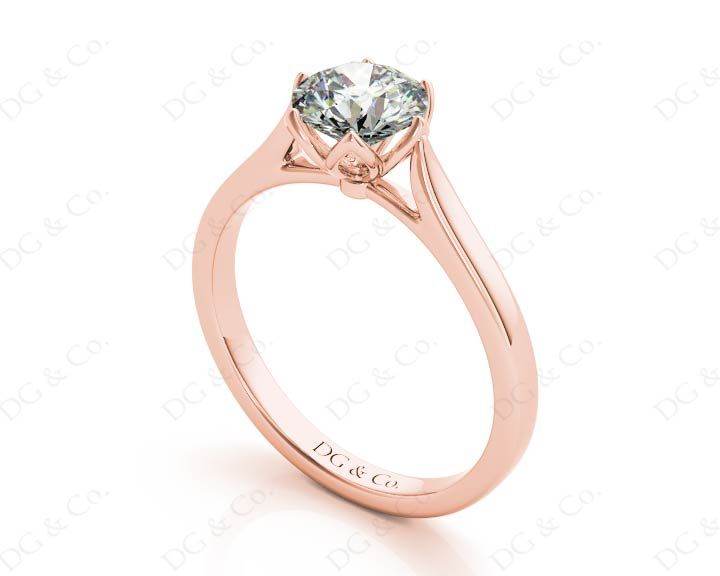 Round Cut Six Claw Set Diamond Ring with Plain Band in 18K Rose - DG & Co. Jewellery