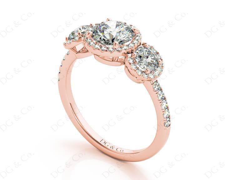 Round Cut Triple Halo Diamond Engagement ring with claw set centre stone in 18K Rose - DG & Co. Jewellery
