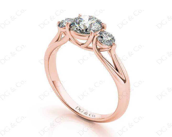 Round Cut Trilogy Diamond Engagement Ring cross-over setting in 18K Rose - DG & Co. Jewellery