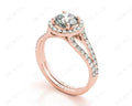 Split Band Round Cut Halo Diamond Engagement ring with claw set centre stone in 18K Rose - DG & Co. Jewellery