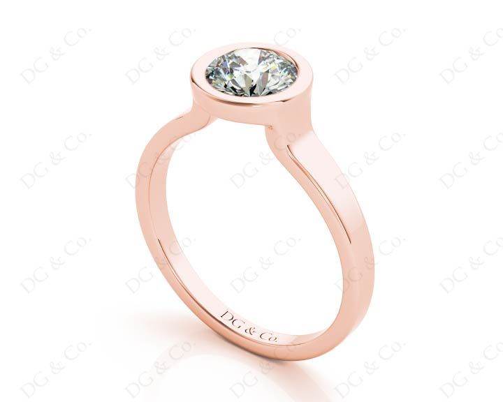 Round Cut Bezel Set Solitaire Engagement Ring With a Plain Band - 18K Rose - DG & Co. Jewellery