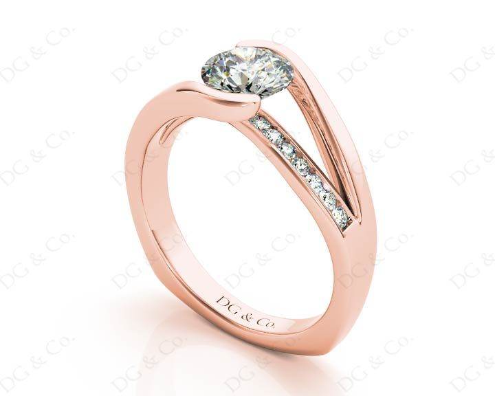 Round Cut Cross Over Ring Half Bezel Set Diamond Engagement Ring with Channel Set Side Stones - 18k Rose - DG & Co. Jewellery
