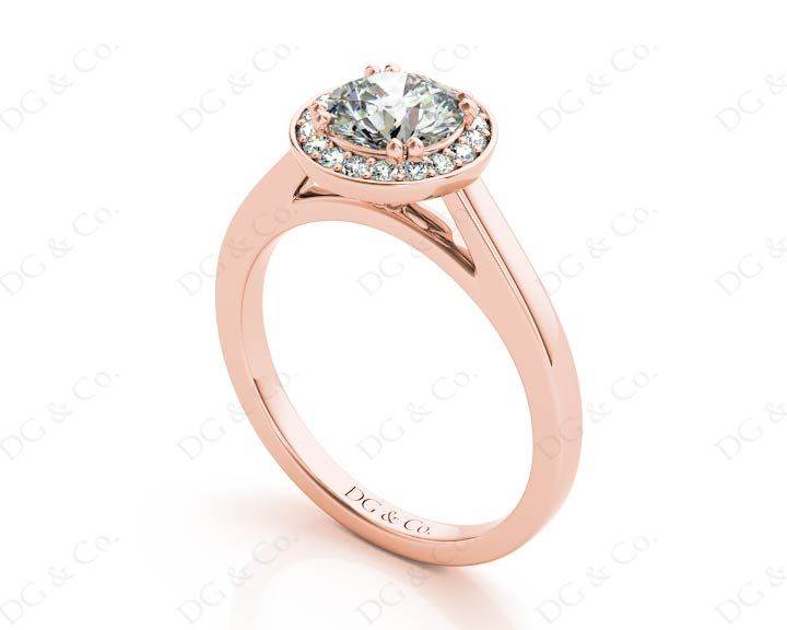 Round Cut 4 Prong Set Diamond Ring with Halo and Plain Tapered Band - 18K Rose - DG & Co. Jewellery