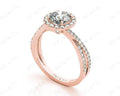 Round Cut Split Shank Diamond Halo Engagement Ring with Pave Set Side Stones Down the Band in 18K Rose - DG & Co. Jewellery