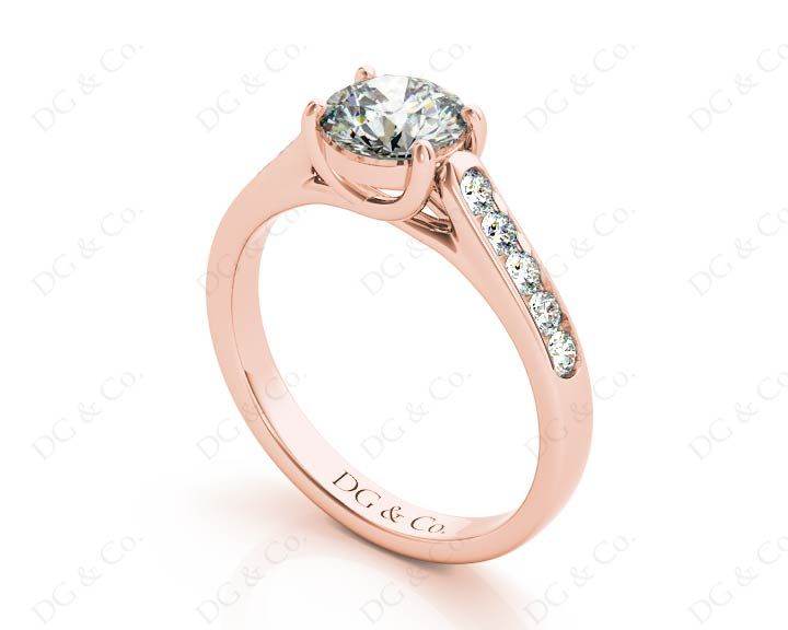 Round Cut 4 Claw Side Stone Engagement Ring with Channel Set Side Stones - 18K Rose - DG & Co. Jewellery