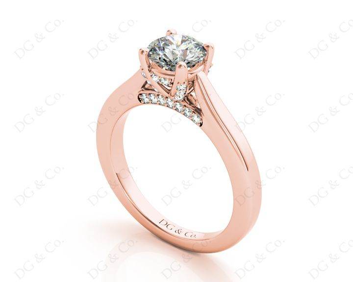Round Cut Classic Solitaire Four Claws Diamond Engagement Ring with Micro Pave Set Prongs - 18K Rose - DG & Co. Jewellery