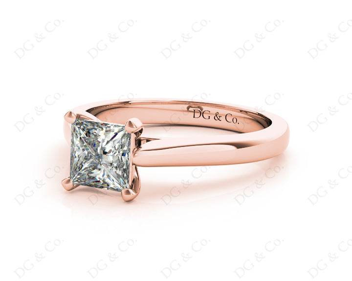 Princess Cut Solitaire Diamond Engagement Ring with Claw set centre stone with a Tapered Band - 18K Rose - DG & Co. Jewellery