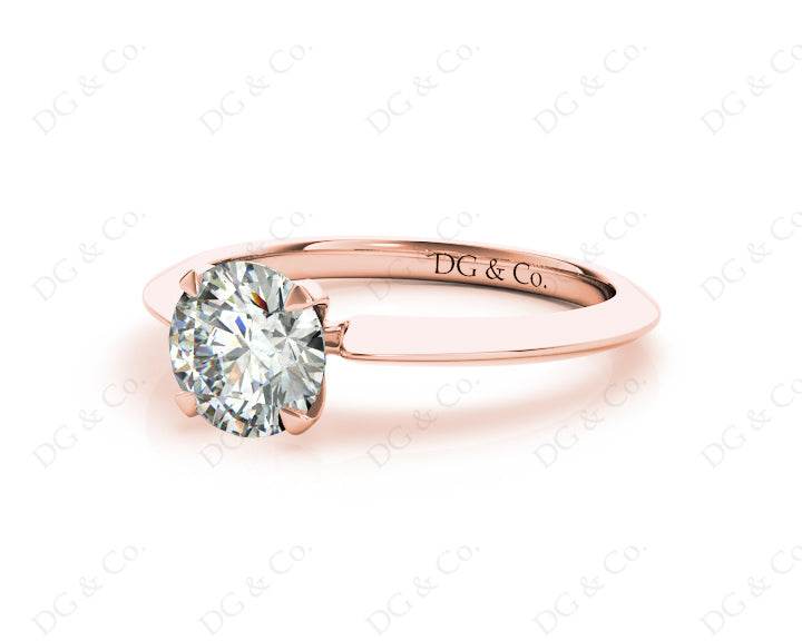 Round Cut Solitaire Diamond Engagement Ring with Four Prong set centre stone and a Knife Edge Band in 18K Rose - DG & Co. Jewellery