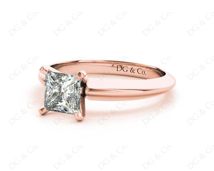 Princess Cut Solitaire Diamond Engagement Ring with Claw set centre stone with Knife-Edge Shoulders - 18K Rose - DG & Co. Jewellery