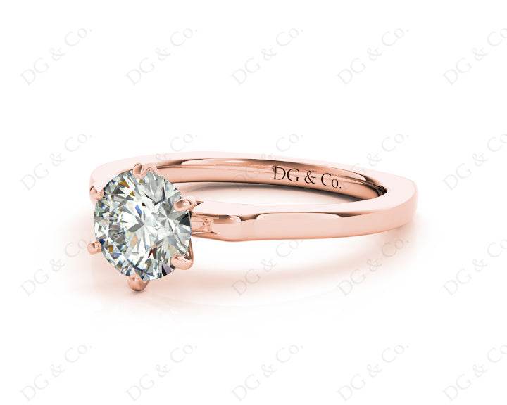 Round Cut Classic Six Claws Diamond Solitaire Ring with Square Edge Shoulders - 18K Rose - DG & Co. Jewellery