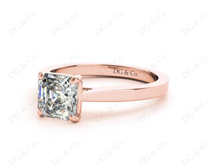 Asscher Cut Solitaire Diamond Engagement Ring with 4 Claw set centre stone in 18K Rose - DG & Co. Jewellery